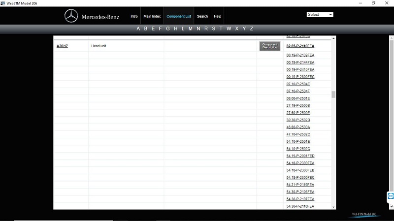 Componet List Mercedes Starfinder Software