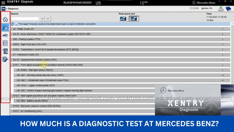 How much is a diagnostic test at Mercedes Benz