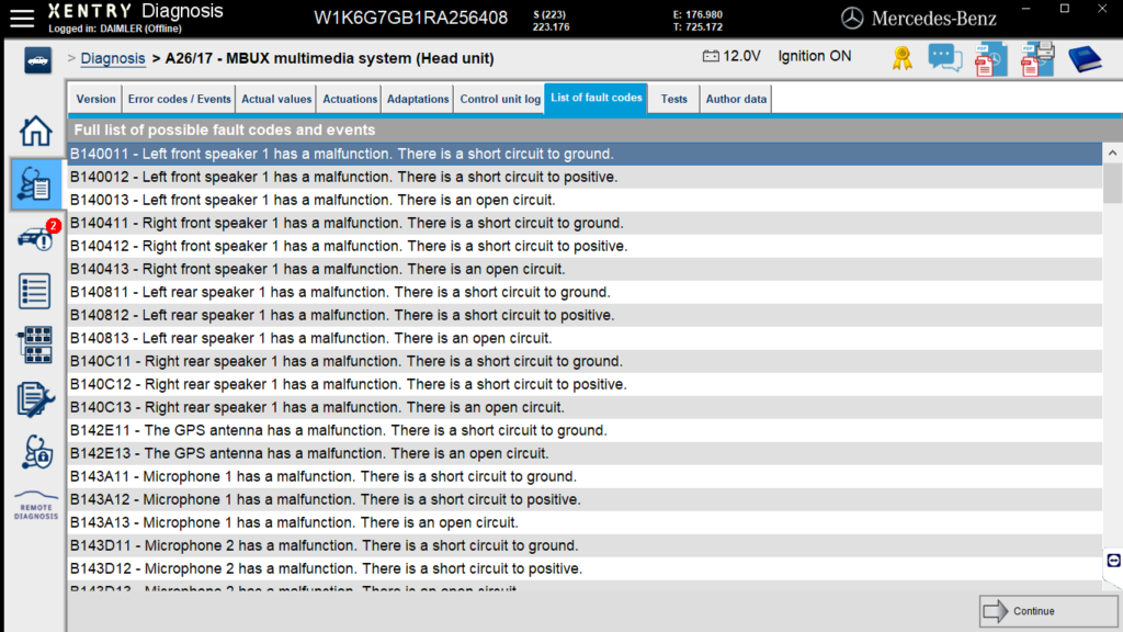 List of fault codes Xentry Openshell Mercedes