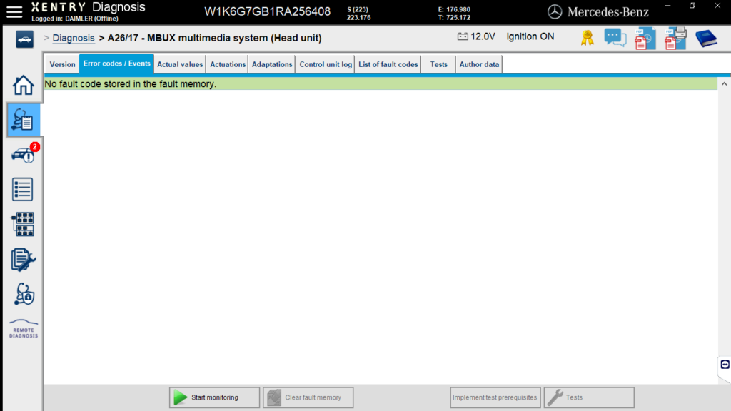Read, clear fault code Xentry Openshell Mercedes