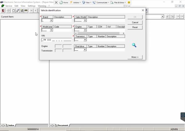 VAG ELSAWIN repair option selection screen