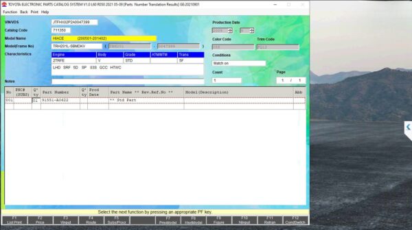 check partnumber IMO Toyota EPC