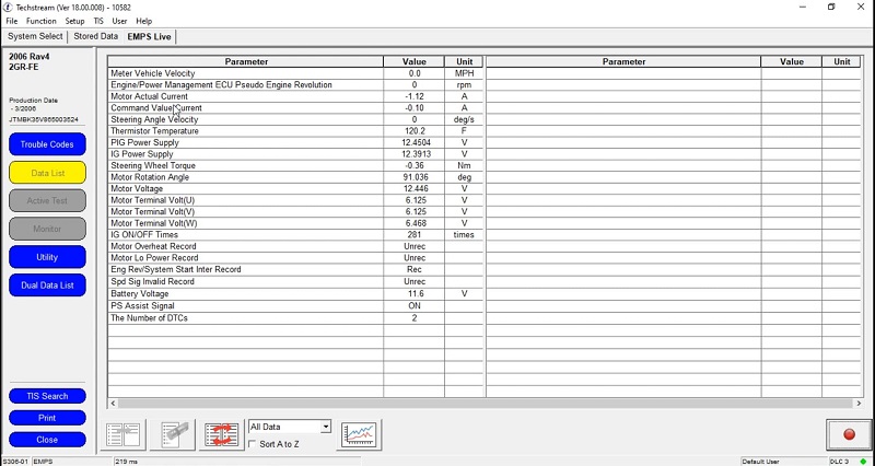 data list unit techstream toyoto