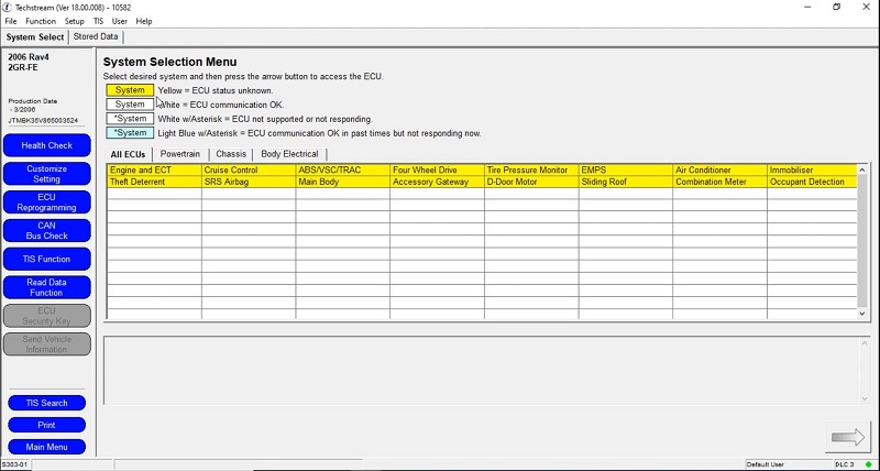 Menu System Techstream Toyota