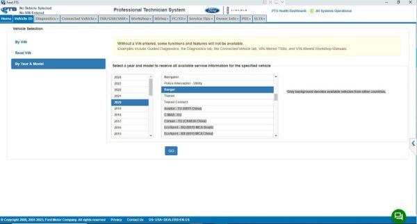 search vehicle by year and code ford pts