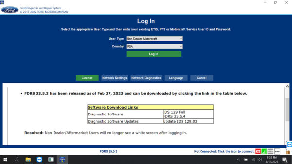 version ford fdrs software