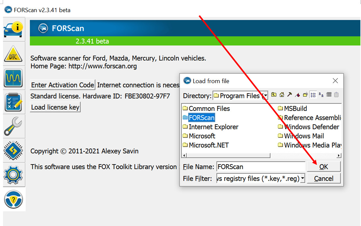 Load License Key in FORScan