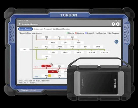 Image of Topdon Phoenix Smart Advanced Intelligent 12/24v Diagnostic Scan Tool, emphasizing its advanced features and capabilities for automotive diagnostics.