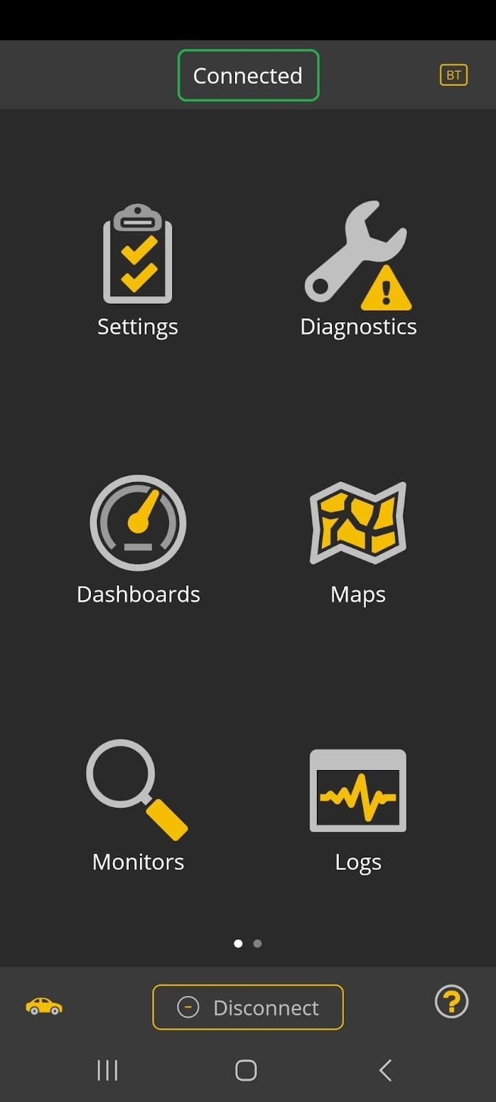 Android home screenshot with the Connected icon highlighted.