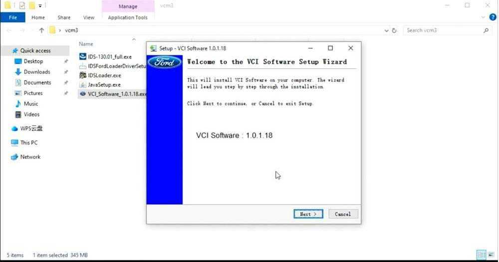 VCI Software installation progress