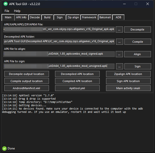 APKToolGUI Interface showing file selection
