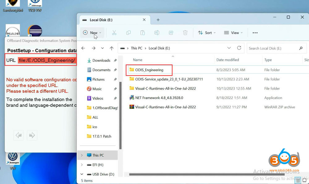 Encountering an error with invalid software configuration during ODIS-E V17 installation.