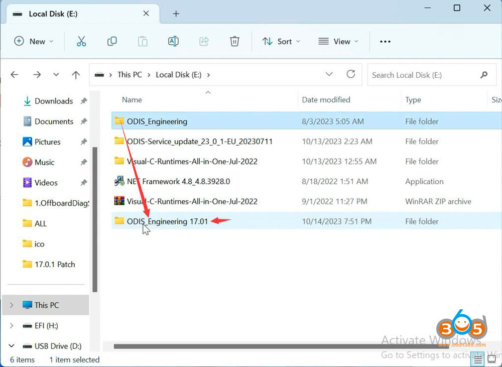 Selecting the correct local directory for ODIS-E V17 setup to avoid configuration errors.