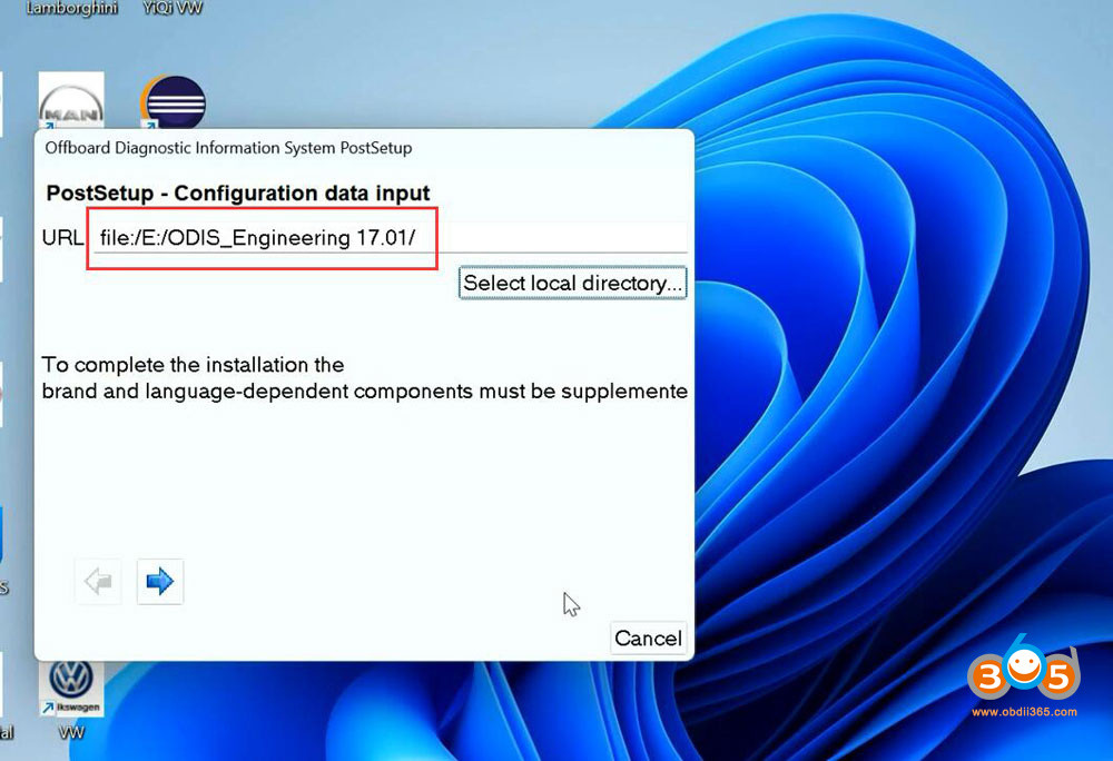 Continuing with the ODIS-E V17 PostSetup installation process.