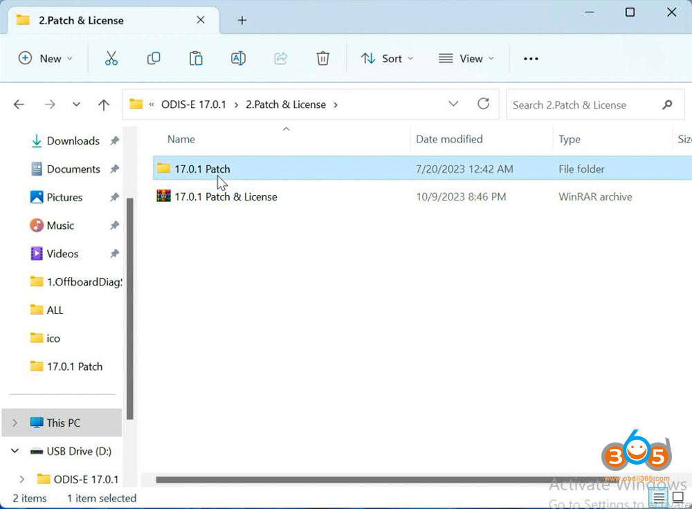 Copying patch files to the OE directory for ODIS-E V17 activation.