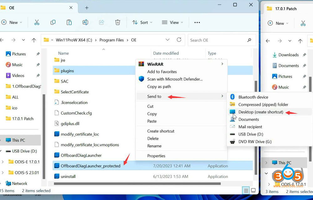 Creating a desktop shortcut for OffboardDiagLauncher_protected for ODIS-E V17.