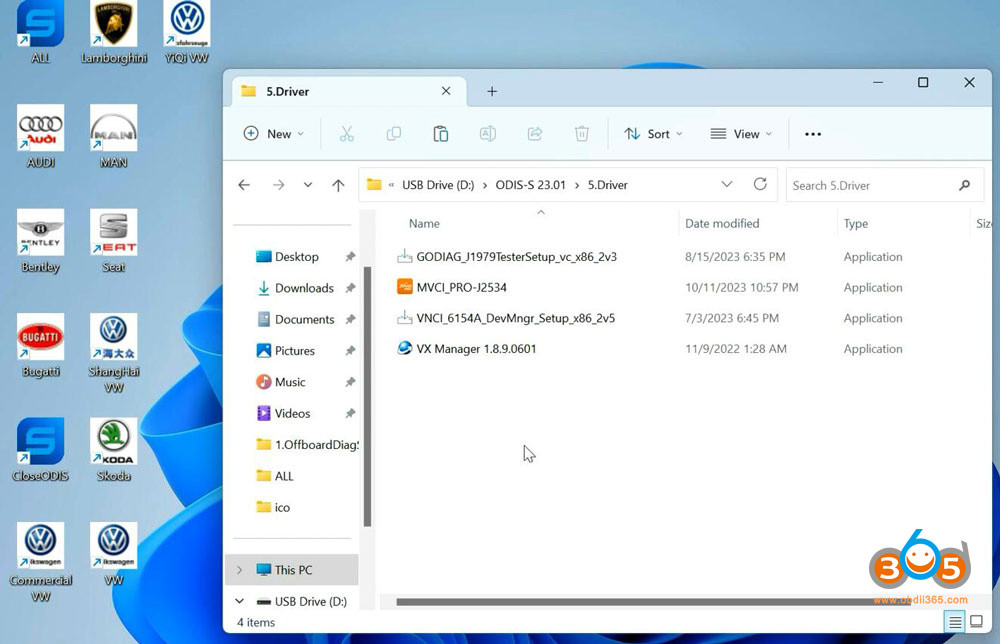Locating the driver files within the ODIS-S 23.0.1 folder for installation.