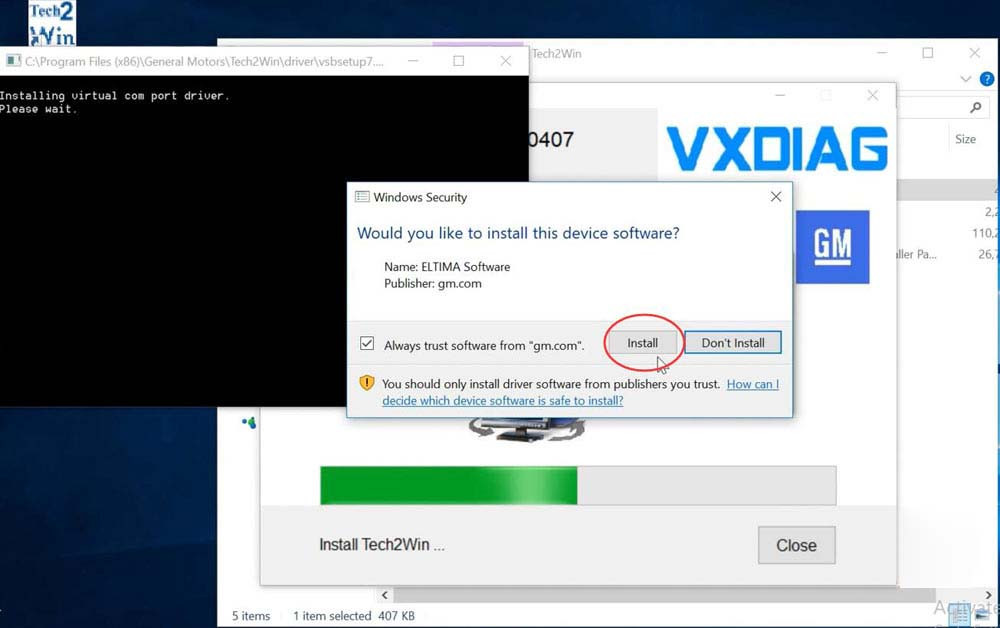 Completing Tech2win installation