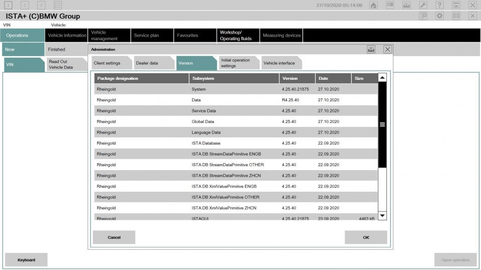 BMW ISTA software interface showing vehicle information and diagnostic options