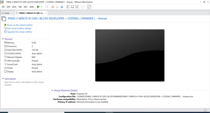VMware virtual machine console view for PIWIS 3