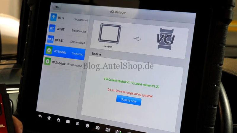 VCI Update screen on Autel device