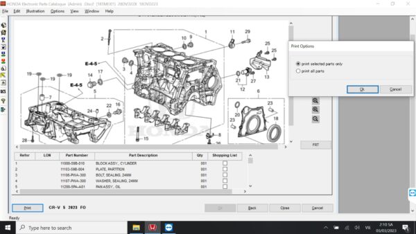 HONDA EPC Software printing function