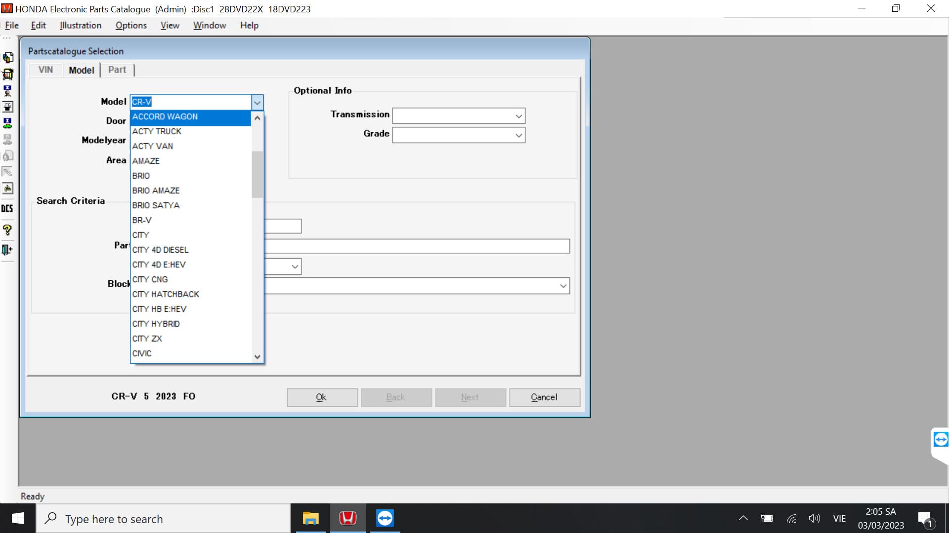 Select model HONDA EPC Software (2)