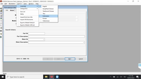 languge HONDA EPC Software