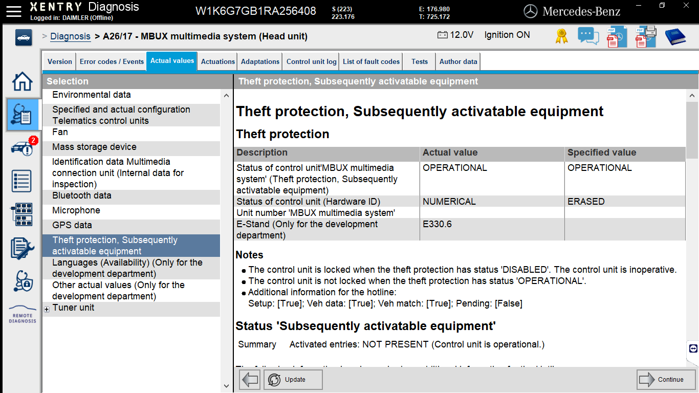Read data actual values xentry