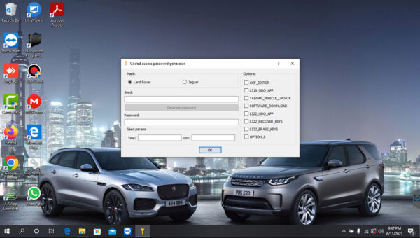 JLR SDD Seed Key Generator​ interface