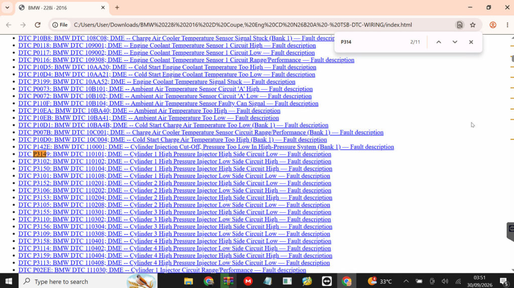 DTC search (CTRL F)